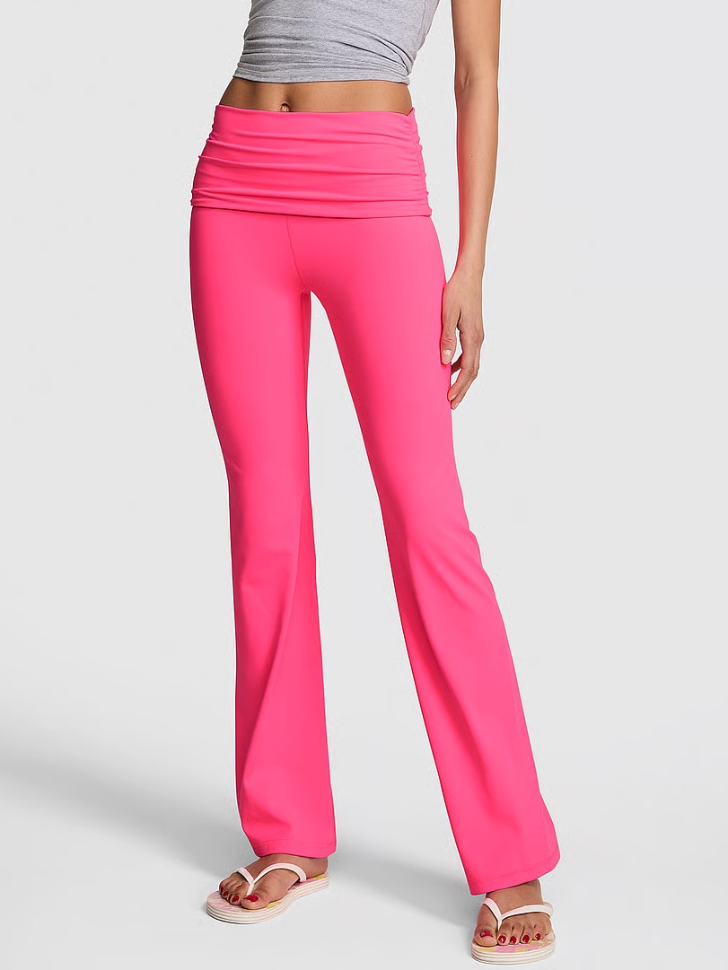 Pink Relay Ruched Foldover Flare Leggings Pink Xs Regular